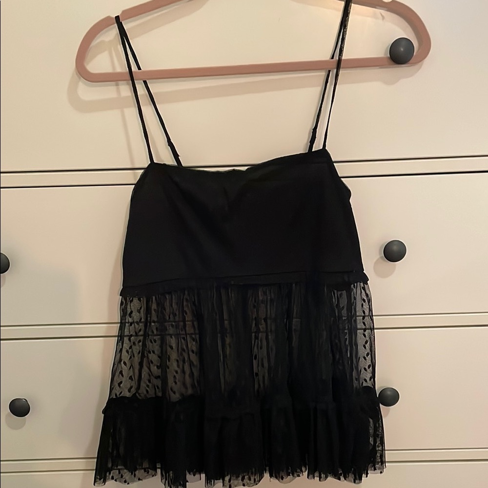 Sheer Polka Dot black tank top